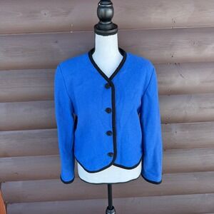 Pendleton Wool Jacket Vintage Royal Blue Black Trim Cropped Blazer USA Made Sz M